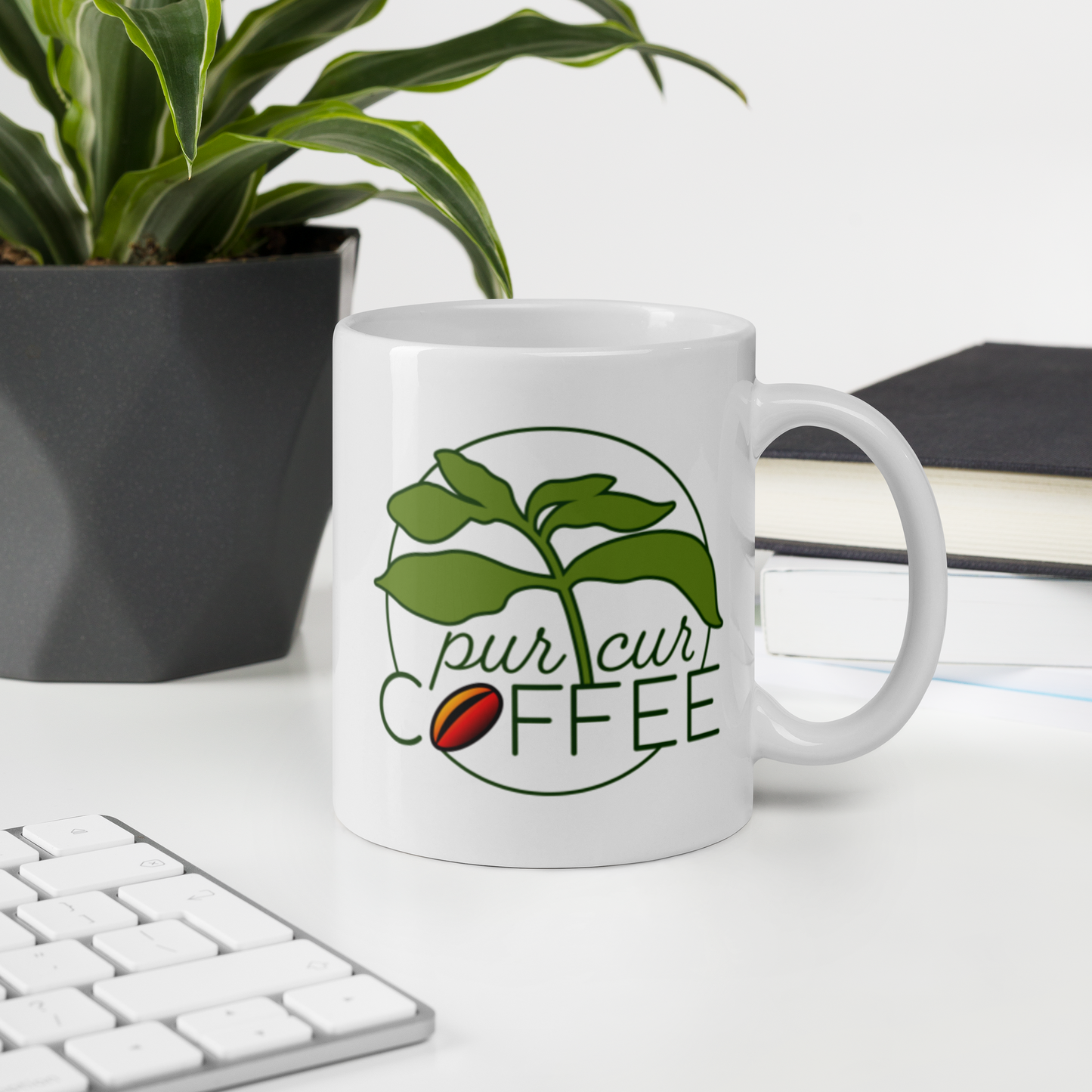 White glossy mug with PurCur Logo