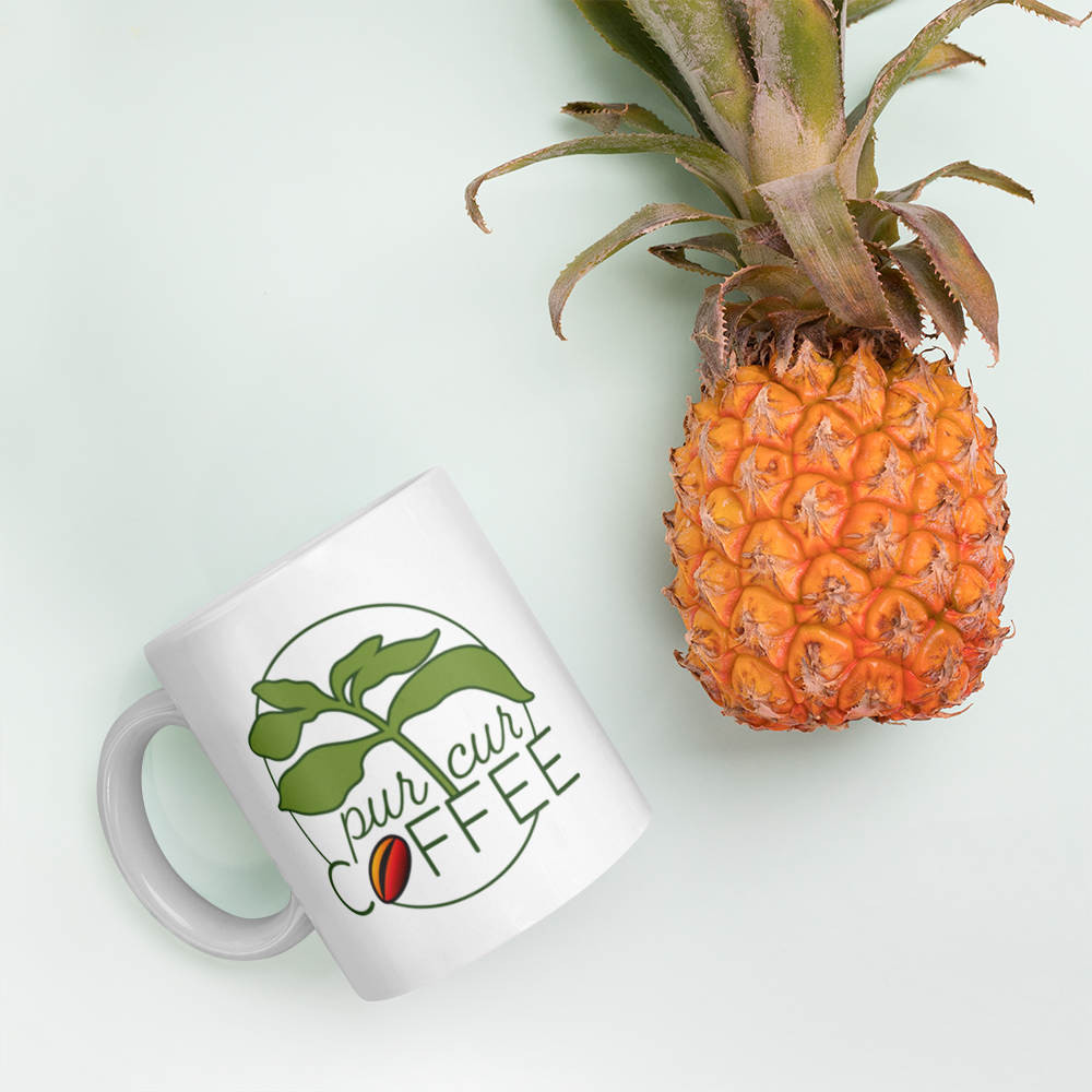 White glossy mug with PurCur Logo